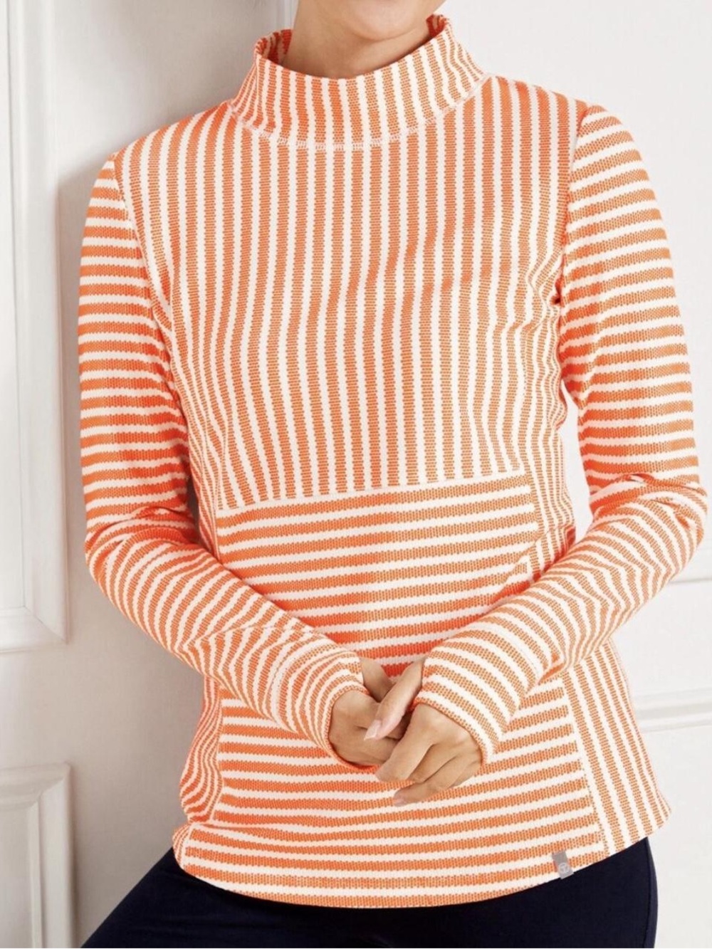 Talbots Striped Mock-Neck Long Sleeve Top